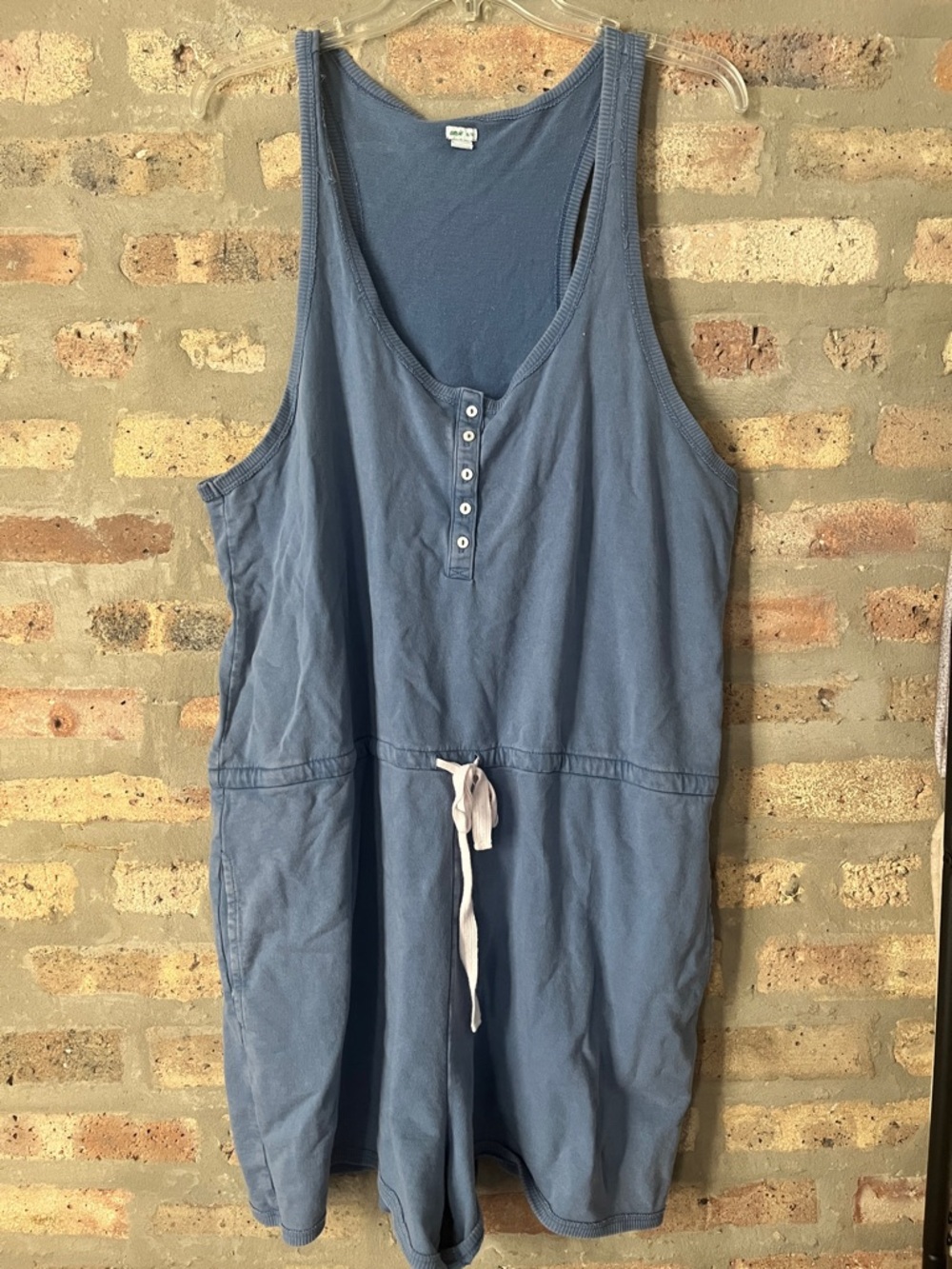 aerie Dusty Blue Henley Drawstring Romper
